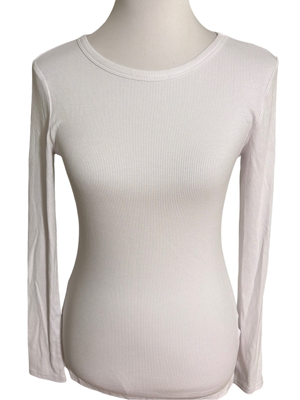 Anrabess White Ribbed Long Sleeve Tee